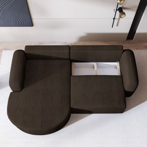 Canapé D'angle Amilia Marron En Velours Côtelé Avec Fonction De Couchage