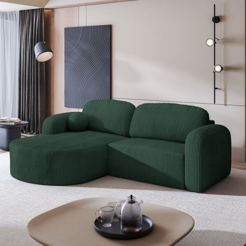 Canapé D'angle Amilia Vert En Velours Côtelé Avec Fonction De Couchage