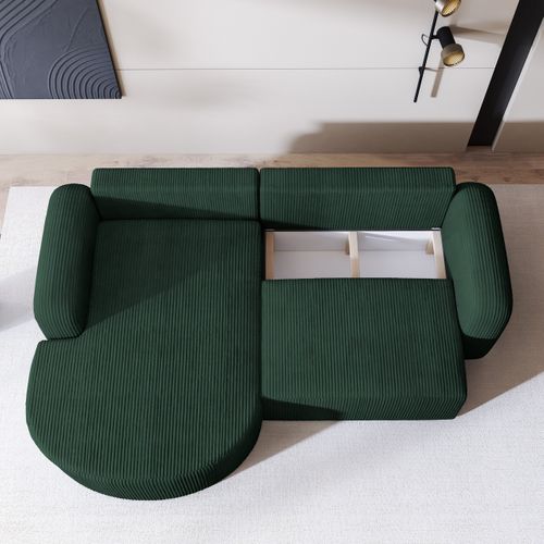 Canapé D'angle Amilia Vert En Velours Côtelé Avec Fonction De Couchage
