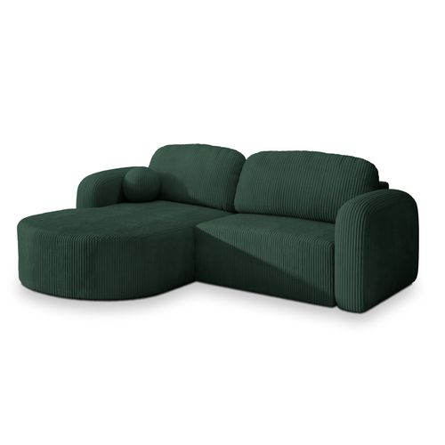 Canapé D'angle Amilia Vert En Velours Côtelé Avec Fonction De Couchage