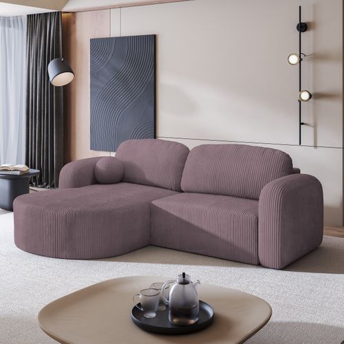 Canapé D'angle Amilia Violet En Velours Côtelé Avec Fonction De Couchage