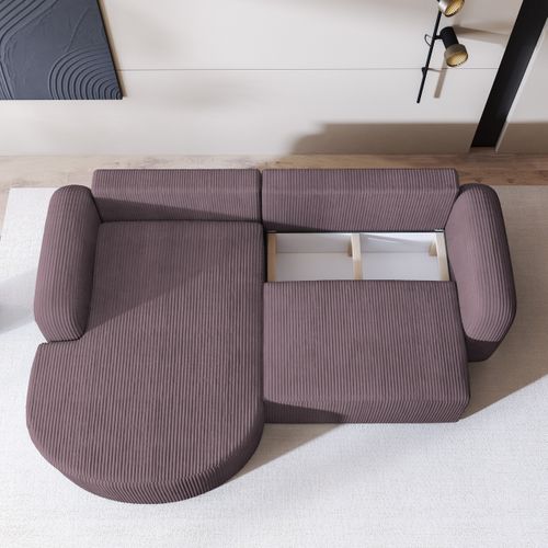 Canapé D'angle Amilia Violet En Velours Côtelé Avec Fonction De Couchage