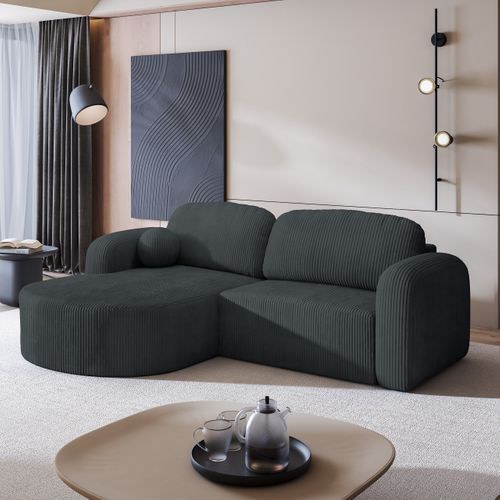 Canapé D'angle Amilia Gris En Velours Côtelé Avec Fonction De Couchage