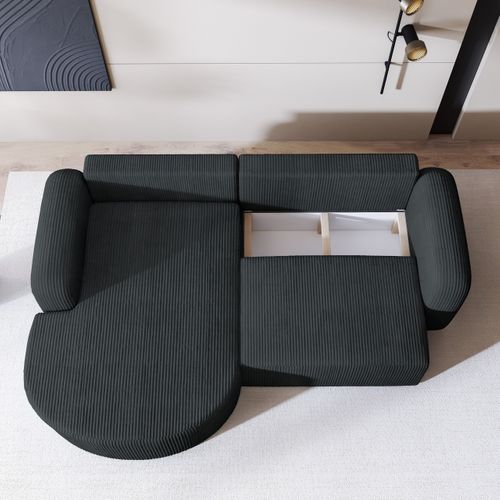 Canapé D'angle Amilia Gris En Velours Côtelé Avec Fonction De Couchage