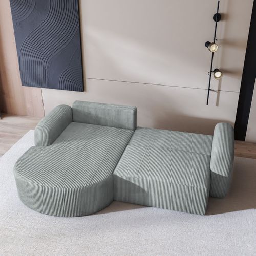Canapé D'angle Amilia Gris Clair En Velours Côtelé Avec Fonction De Couchage