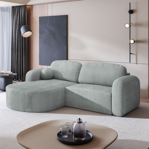 Canapé D'angle Amilia Gris Clair En Velours Côtelé Avec Fonction De Couchage