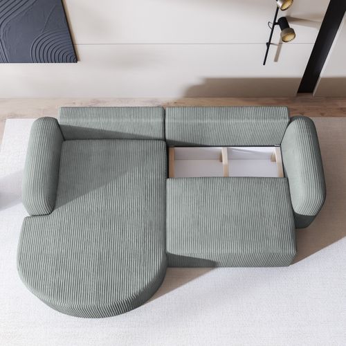 Canapé D'angle Amilia Gris Clair En Velours Côtelé Avec Fonction De Couchage