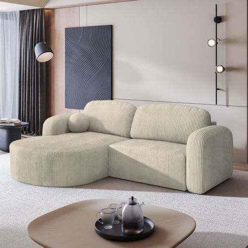 Canapé D'angle Amilia Crème En Velours Côtelé Avec Fonction De Couchage