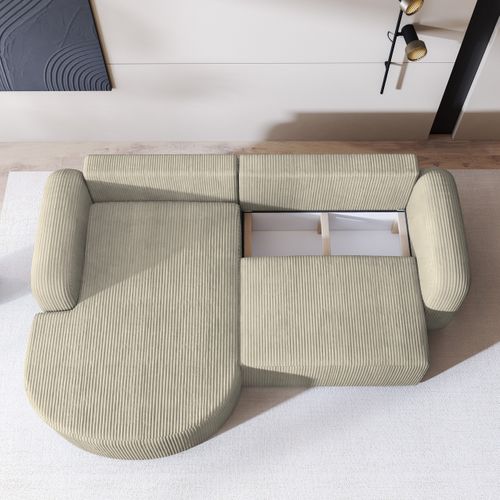Canapé D'angle Amilia Crème En Velours Côtelé Avec Fonction De Couchage
