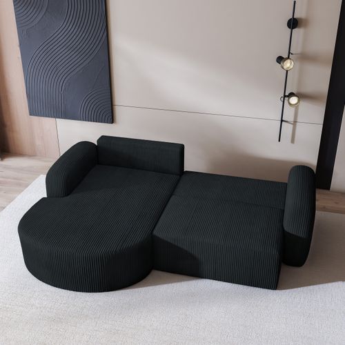 Canapé D'angle Amilia Noir En Velours Côtelé Avec Fonction De Couchage