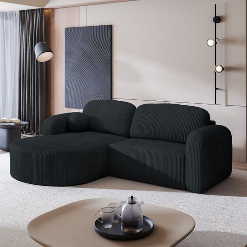 Canapé D'angle Amilia Noir En Velours Côtelé Avec Fonction De Couchage
