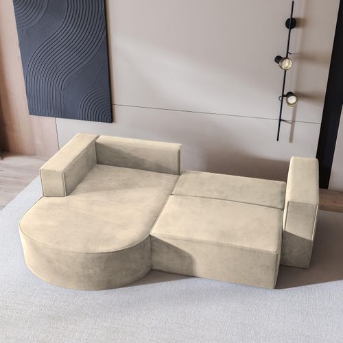 Canapé D'angle Sorela Crème En Velours Avec Fonction De Couchage