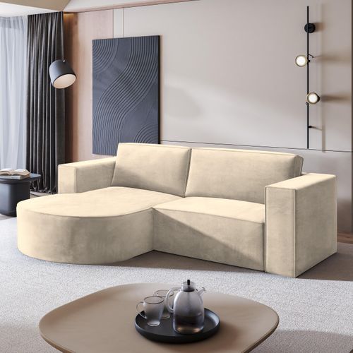Canapé D'angle Sorela Crème En Velours Avec Fonction De Couchage