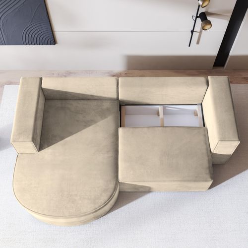 Canapé D'angle Sorela Crème En Velours Avec Fonction De Couchage