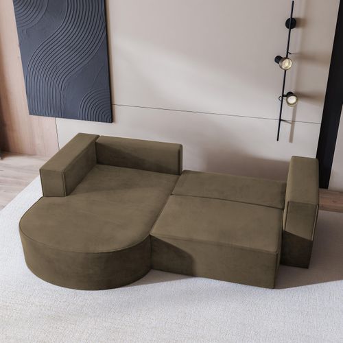 Canapé D'angle Sorela Beige En Velours Avec Fonction De Couchage