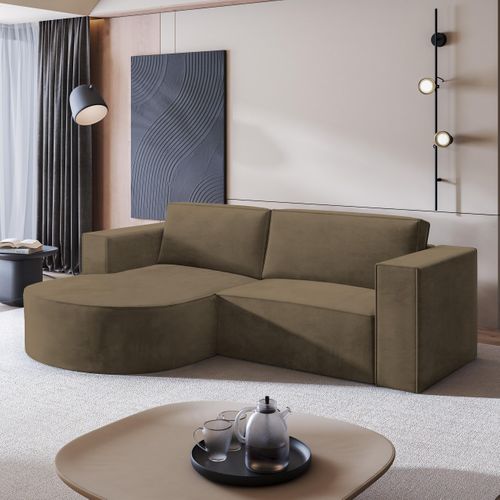 Canapé D'angle Sorela Beige En Velours Avec Fonction De Couchage