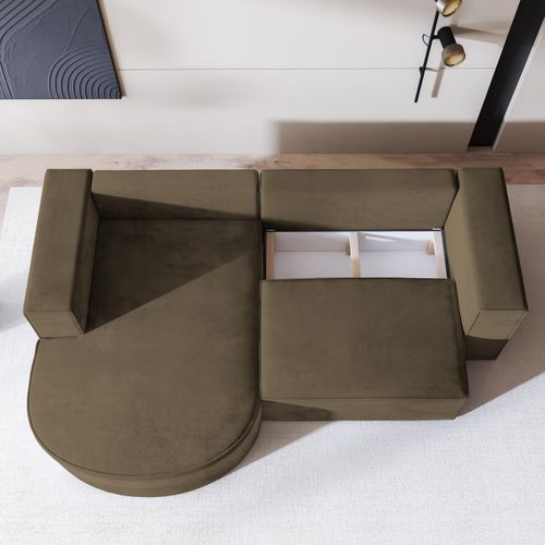 Canapé D'angle Sorela Beige En Velours Avec Fonction De Couchage