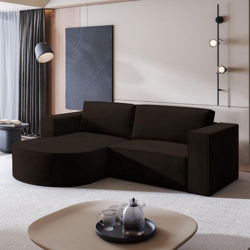 Canapé D'angle Sorela Marron En Velours Avec Fonction De Couchage