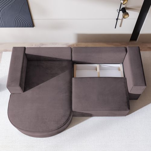 Canapé D'angle Sorela Violet En Velours Avec Fonction De Couchage