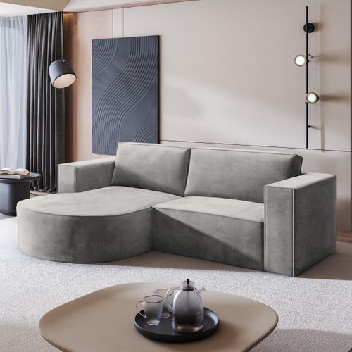 Canapé D'angle Sorela Gris Clair En Velours Avec Fonction De Couchage