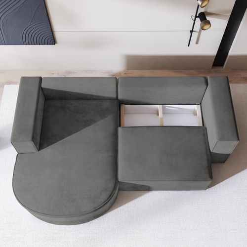 Canapé D'angle Sorela Gris En Velours Avec Fonction De Couchage