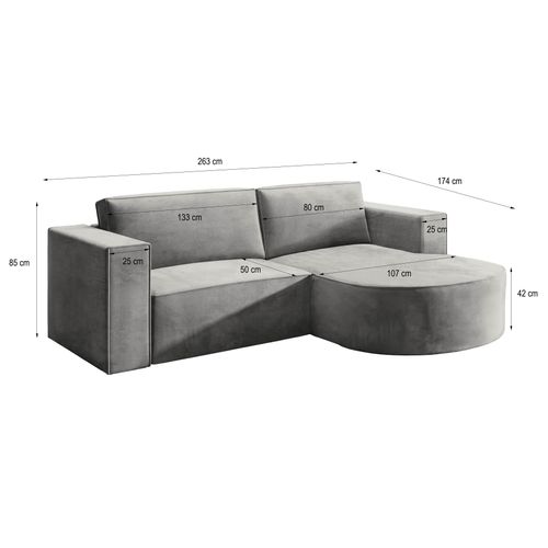 Canapé D'angle Sorela Gris En Velours Avec Fonction De Couchage