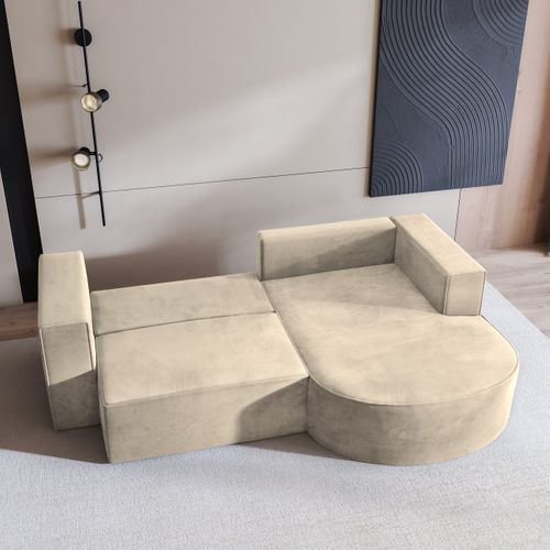 Canapé D'angle Sorela Crème En Velours Avec Fonction De Couchage