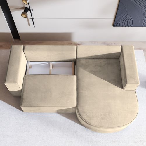 Canapé D'angle Sorela Crème En Velours Avec Fonction De Couchage