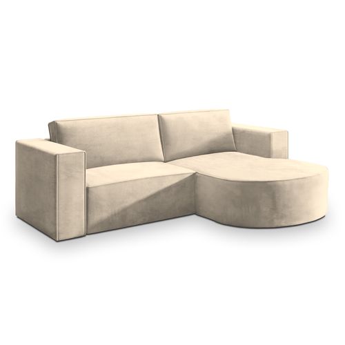 Canapé D'angle Sorela Crème En Velours Avec Fonction De Couchage