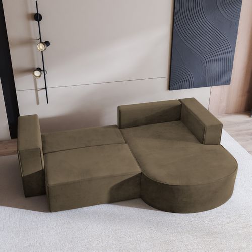 Canapé D'angle Sorela Beige En Velours Avec Fonction De Couchage