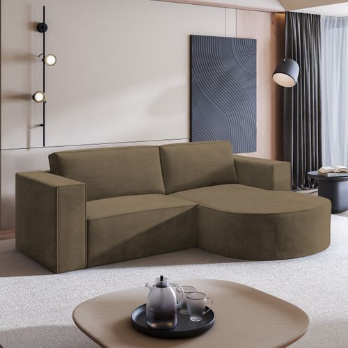 Canapé D'angle Sorela Beige En Velours Avec Fonction De Couchage