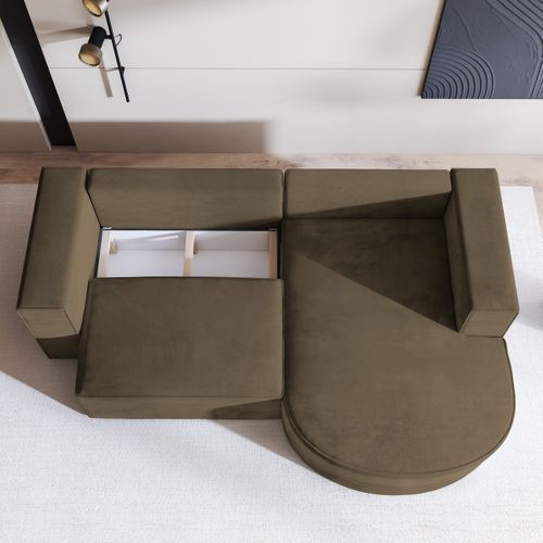 Canapé D'angle Sorela Beige En Velours Avec Fonction De Couchage