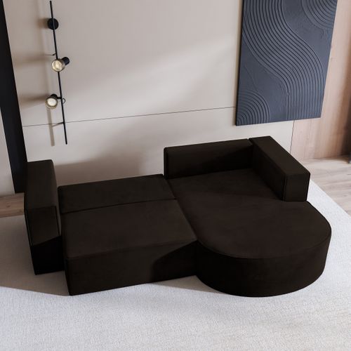 Canapé D'angle Sorela Marron En Velours Avec Fonction De Couchage