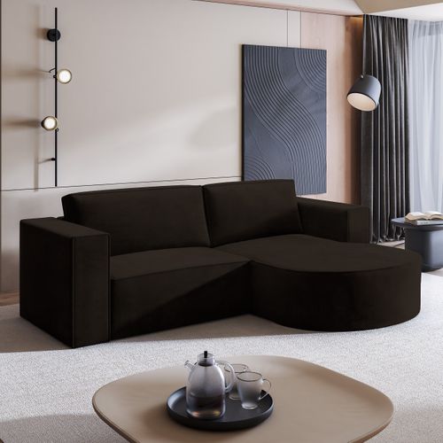 Canapé D'angle Sorela Marron En Velours Avec Fonction De Couchage