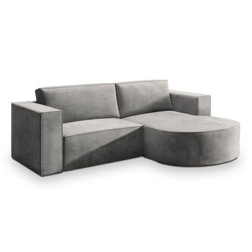 Canapé D'angle Sorela Gris Clair En Velours Avec Fonction De Couchage