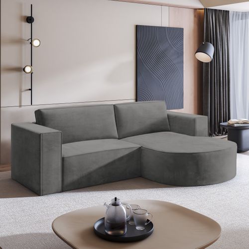 Canapé D'angle Sorela Gris En Velours Avec Fonction De Couchage
