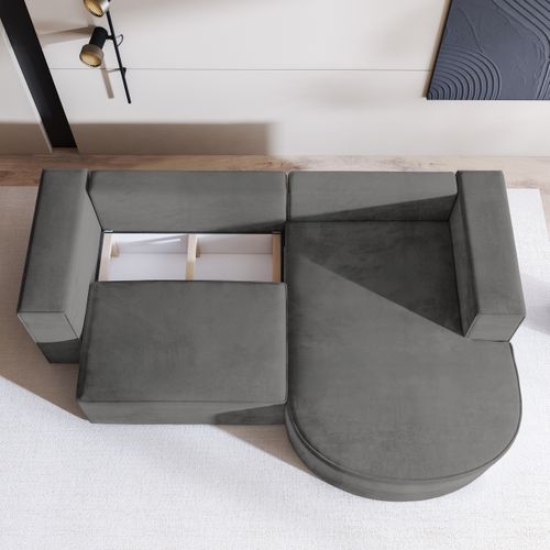 Canapé D'angle Sorela Gris En Velours Avec Fonction De Couchage