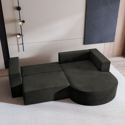 Canapé D'angle Sorela Noir En Velours Avec Fonction De Couchage