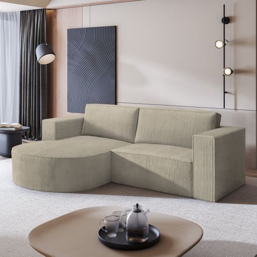 Canapé D'angle Sorela Beige En Velours Côtelé Avec Fonction De Couchage
