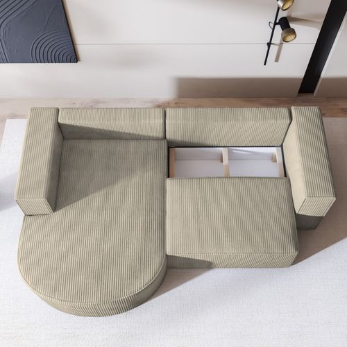 Canapé D'angle Sorela Beige En Velours Côtelé Avec Fonction De Couchage