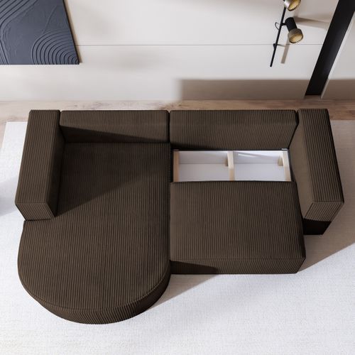 Canapé D'angle Sorela Marron En Velours Côtelé Avec Fonction De Couchage