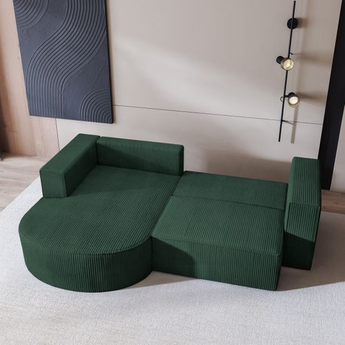 Canapé D'angle Sorela Vert En Velours Côtelé Avec Fonction De Couchage