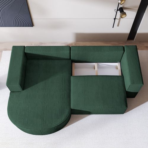 Canapé D'angle Sorela Vert En Velours Côtelé Avec Fonction De Couchage