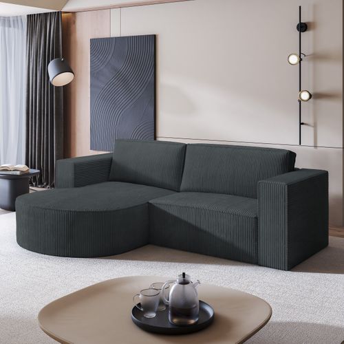 Canapé D'angle Sorela Gris En Velours Côtelé Avec Fonction De Couchage