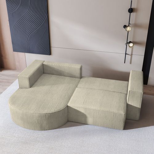 Canapé D'angle Sorela Crème En Velours Côtelé Avec Fonction De Couchage