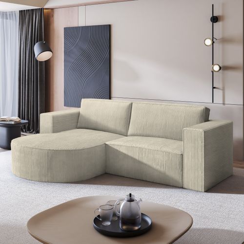 Canapé D'angle Sorela Crème En Velours Côtelé Avec Fonction De Couchage