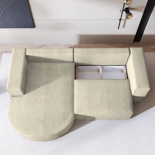 Canapé D'angle Sorela Crème En Velours Côtelé Avec Fonction De Couchage