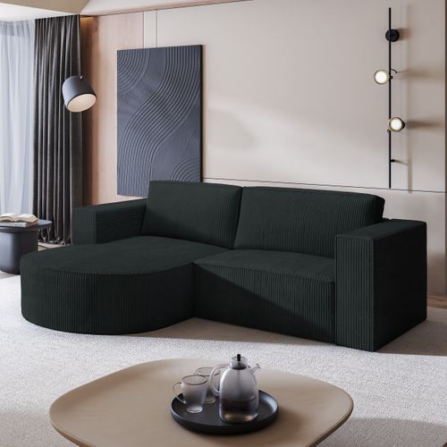 Canapé D'angle Sorela Noir En Velours Côtelé Avec Fonction De Couchage