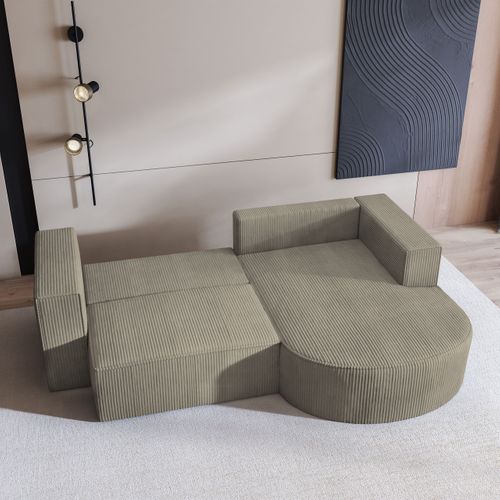 Canapé D'angle Sorela Beige En Velours Côtelé Avec Fonction De Couchage