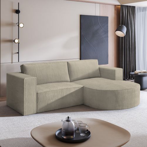 Canapé D'angle Sorela Beige En Velours Côtelé Avec Fonction De Couchage